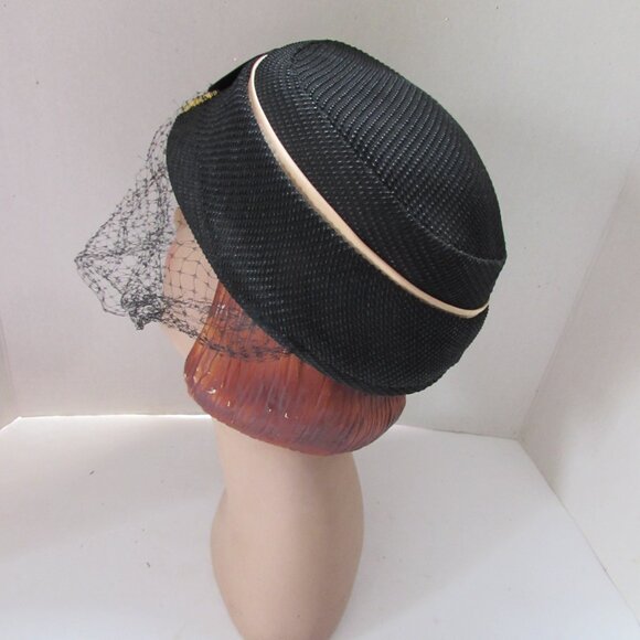 Vintage 1960 Era Black Hat with Rhinestone Decoration main image 7